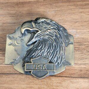 Vintage Brass USA Eagle Belt Buckle With Patriotic Shield Design